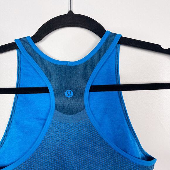 Lululemon Womens 4 Blue Seamless Mesh Shelf Bra Training Tank Cropped Racerback - Picture 5 of 9